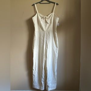 Old Navy Cream Linen-Blend Jumpsuit with Bow Front